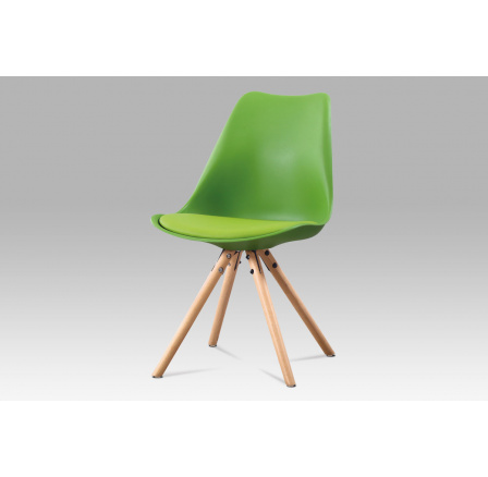 Jídelní židle, zelený plast, sedák zelená ekokůže, masivní bukové nohy