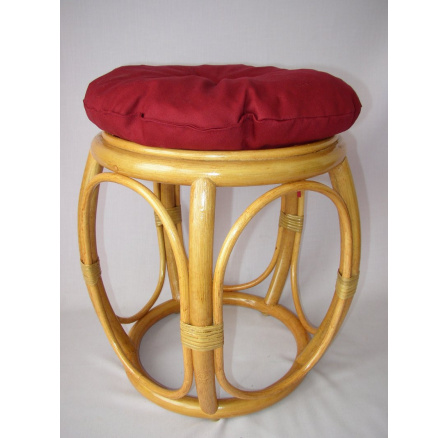 Ratanová taburetka široká medová polstr vínový Ratanová taburetka široká medová polstr vínový