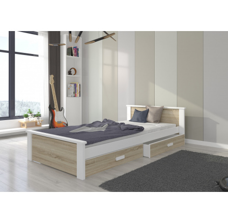Postel s matrací ALDEX 180x80 Bílá+Sonoma