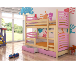 Dvoulůžková patrová postel s matracemi OSUNA Pine+Pink