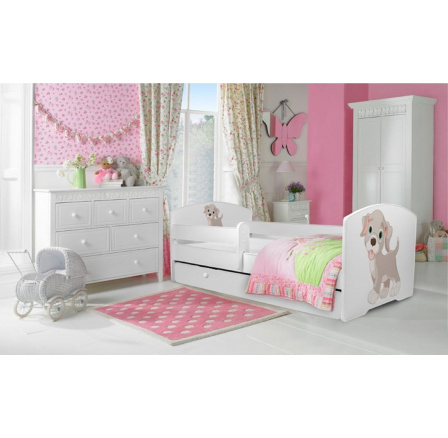 Postel s matrací, zábranou a šuplíkem PEPE DOG 140x70 Bílá Postel s matrací, zábranou a šuplíkem PEPE DOG 140x70 Bílá