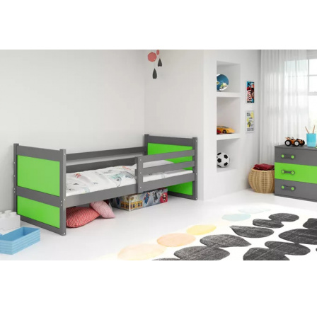 Dětská postel RICO 90x200 cm, s matrací, Grafit/Zelená