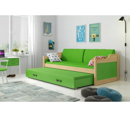 Dětská postel DAVID s matracemi, 90x200 cm, Přírodní/Zelená