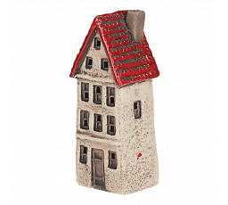 Domeček keramický - patrový, na čaj. svíčku, vel. XL, béžový-červený