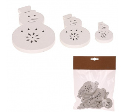 Sněhulák - dřevěný, mix 3 vel., bílý, cena za balení (18 ks)