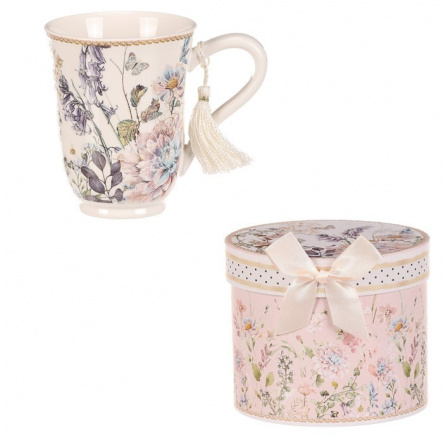 Hrneček v dárkové krabičce - porcelán, květinový motiv