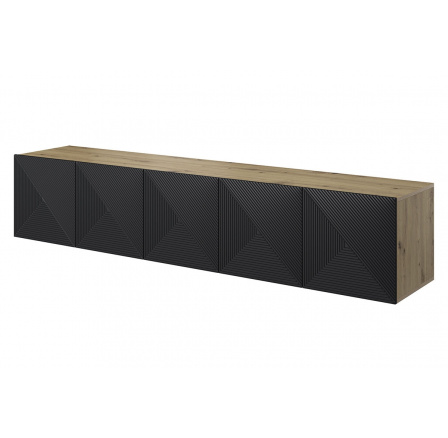 Závěsná TV skříňka Asha 200 cm - artisan / černý mat