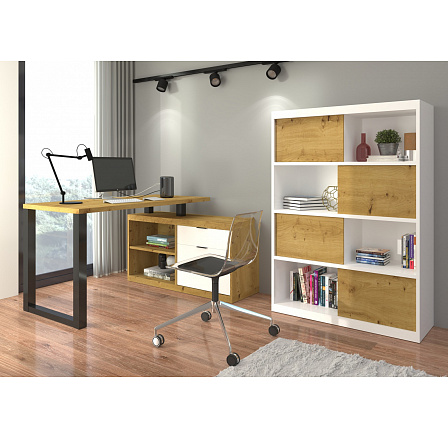 Rohový stůl MARO II Artisan+Černá+Bílá