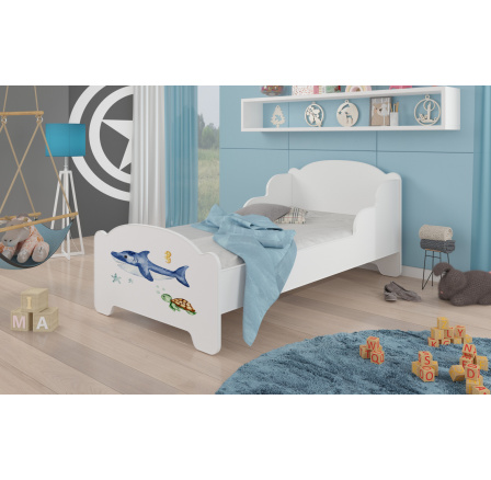 Dětská postel AMADIS s matrací 140x70 cm, Bílá/Sea Animals