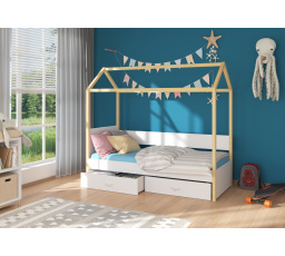 Dětská postel Domek OTELLO 180x80 cm, s matrací, Přírodní/Bílá