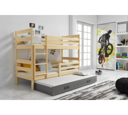 Dětská patrová postel ERYK 3 s přistýlkou 90x200 cm, bez matrací, Přírodní/Grafit