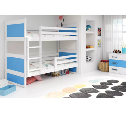 Dětská patrová postel RICO 90x200 cm, bez matrací, Bílá/Modrá