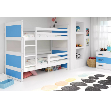 Dětská patrová postel RICO 90x200 cm, bez matrací, Bílá/Modrá