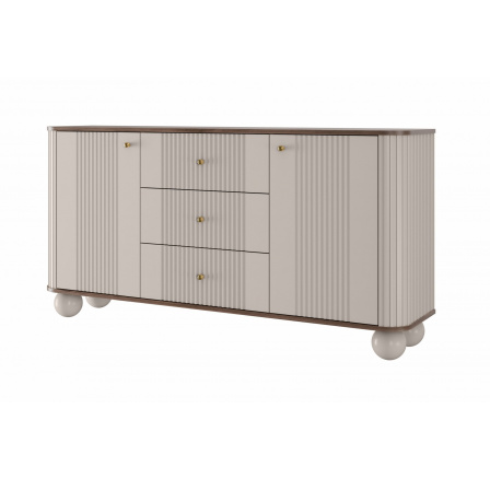 Komoda se zásuvkami Vesper 160 cm - kašmír / ořech / zlaté úchyty / kulaté nohy