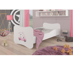 Dětská postel GONZALO s matrací, 140x70 cm, Bílá/Cat in car