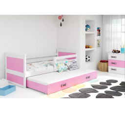 Dětská postel RICO s přistýlkou 80x190 cm, bez matrace, Bílá/Růžová