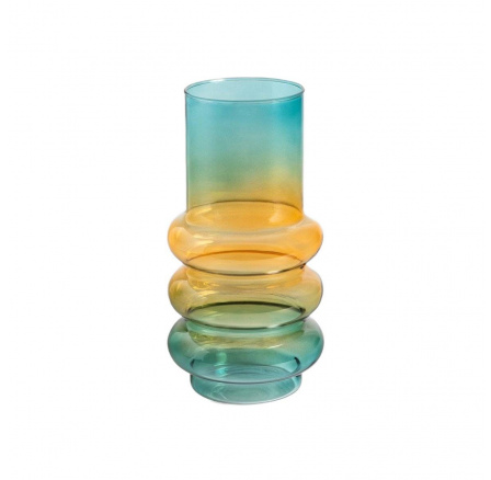 Váza CIRCLE sklo žluto-modrý ombre 11x26cm 726859