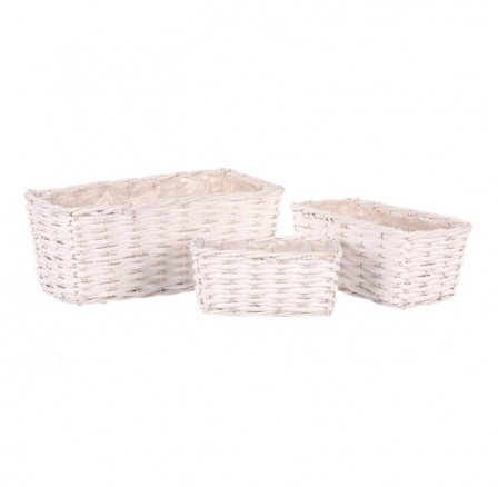 Košík proutěný - hranatý truhlík, bílý, cena za sadu 3 ks