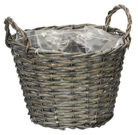 Košík proutěný - obal na květiny, kulatý, šedý