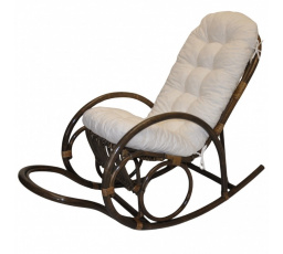 Ratanové houpací křeslo Jenaira hnědé polstr bílý