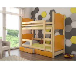 Dětská patrová postel MARABA se šuplíky, včetně matrací, Přírodní/Oranžová