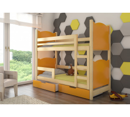 Dvoulůžková patrová postel s matracemi MARABA Pine+Orange