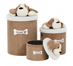 Koš regálový a prádelní - manšestr s pejskem, hnědý, cena za sadu 3 ks