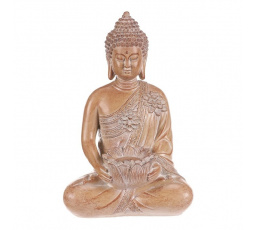 Buddha - polyresin, místo na čajovou/LED svíčku, sv. hnědý