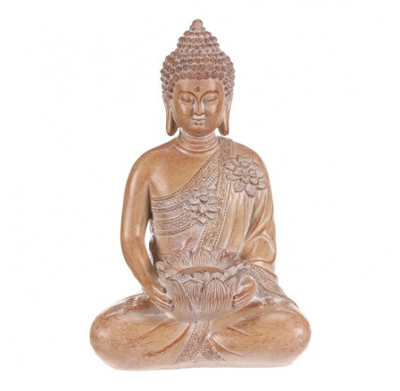 Buddha - polyresin, místo na čajovou/LED svíčku, sv. hnědý