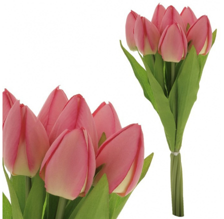Tulipán - umělá kytice, 7 květů, barva růžová