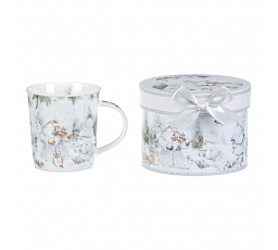 Hrnek porcelánový - 350 ml, dárkové balení, zimní krajina se skřítky