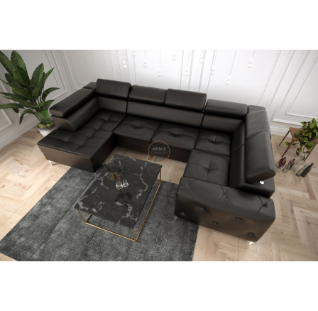 Rohová sedací souprava ORION MAX II s funkcí spaní 165x350x185 cm přírodní kůže - černá kůže, pravá Rohová sedací souprava ORION MAX II s funkcí spaní 165x350x185 cm přírodní kůže - černá kůže, pravá
