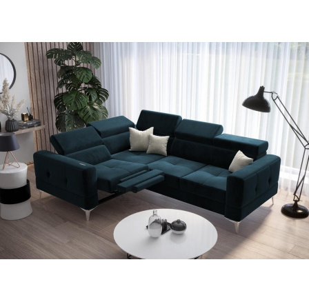 Rohová sedací souprava TOSCANIA , relax s funkcí spaní 185x250 - modrá , levá