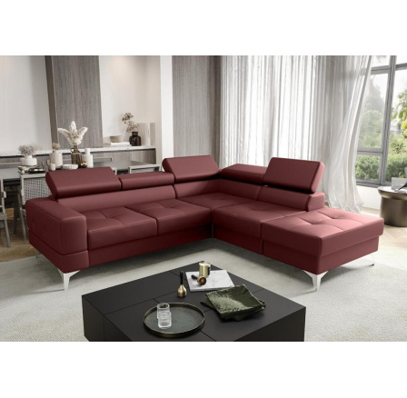 Rohová Kožená sedací souprava s funkcí spaní TOSCANIA II průměr 30x250 - červená , pravá Rohová Kožená sedací souprava s funkcí spaní TOSCANIA II průměr 30x250 - červená , pravá