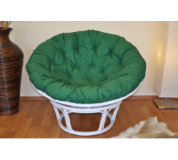 Ratanový papasan 115 cm bílý - polstr tmavě zelený melír