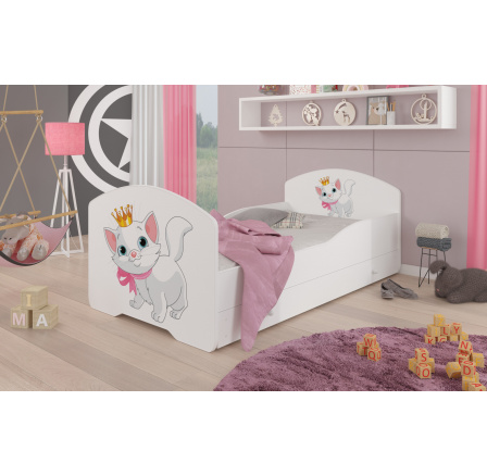 Postel s matrací a šuplíkem PEPE CAT 140x70 Bílá