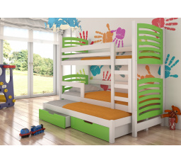 Třílůžková patrová postel s matracemi SORIA White+Green