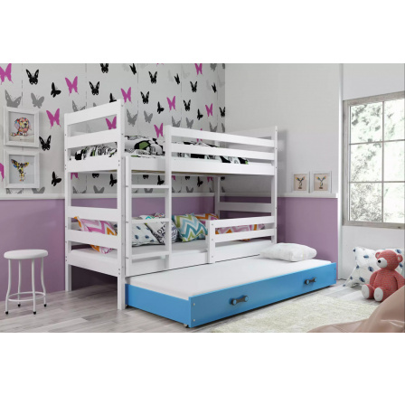Dětská patrová postel ERYK 3 s přistýlkou 80x160 cm, včetně matrací, Bílá/Modrá