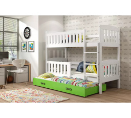 Dětská patrová postel KUBUS 3 s přistýlkou 90x200 cm, včetně matrací, Bílá/Zelená