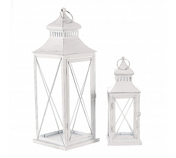 Lucerna kovová - čtyřboká, bílá, cena za sadu 2 ks