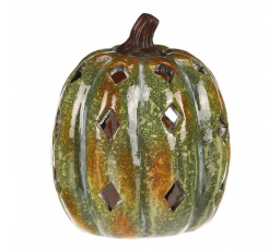 Dýně s otvory - keramika, LED osvětlení, zelená