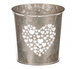 Obal z kovu na květiny, v  tmavě krémové barvě se srdcem