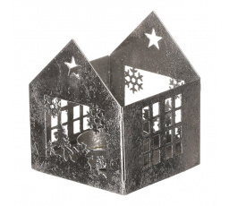 Svícen kovový - tvar domečku, větší, stříbrný
