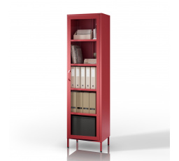 Skleněná vitrína do obývacího pokoje úzká červená Modern LUIGI 500 x 1800 x 350 mm