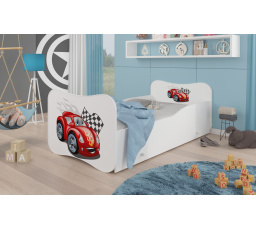 Dětská postel GONZALO s matrací a šuplíkem, 140x70 cm, Bílá/Car ZigZag