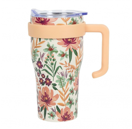 Termohrnek Mini Miami Floral s oranžovým držadlem