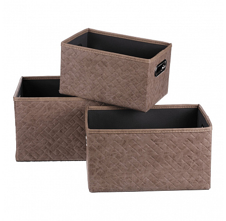 Koš regálový - látkový s uchy, hnědý, cena za sadu 3 ks