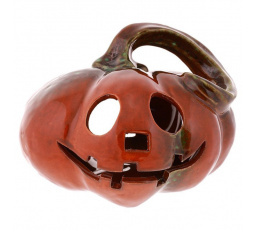 Dýně keramická - s obličejem, na svíčku, tmavě oranžová