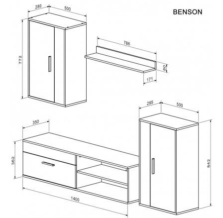 BENSON sada, barva: dub artisan - černá BENSON sada, barva: dub artisan - černá