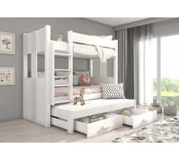 Patrová postel 3 místná ARTEMA 200x90 Bílá+Bílá s matracemi